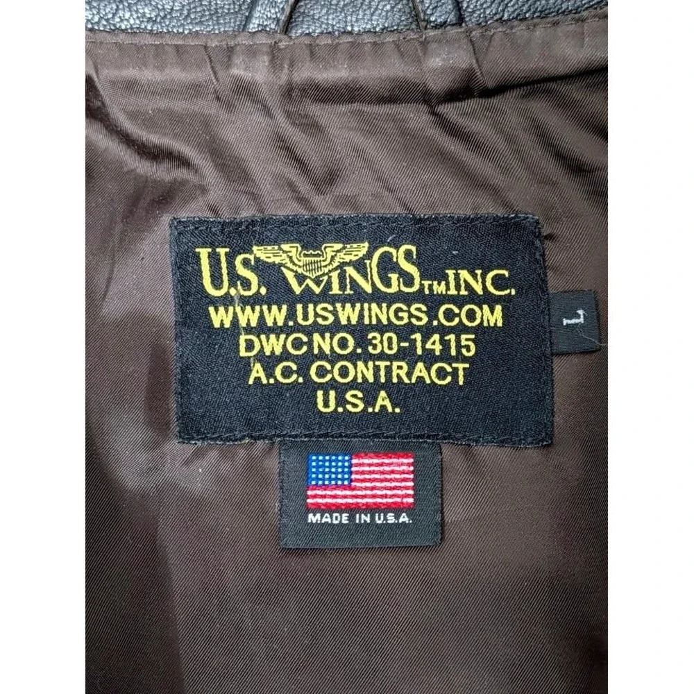 US Wings A-2 Leather Flight Jacket Brown Dept of State Patch Mens Large USA Made